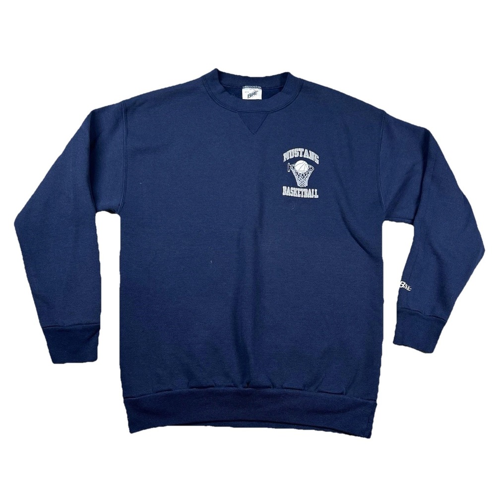 Vintage Bike Sweatshirt Mens L Mustangs Basketball Navy Crewneck 80s 90s USA